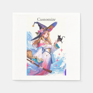 Cute Witch Holding Black Cat Thunder_Cove Napkin