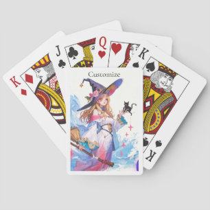 Cute Witch Holding Black Cat Thunder_Cove Playing Cards