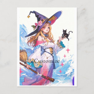 Cute Witch Holding Black Cat Thunder_Cove  Postcard