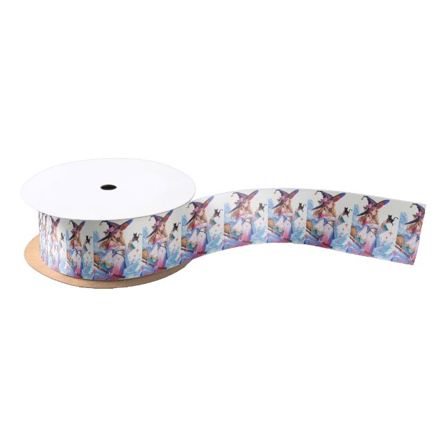 Cute Witch Holding Black Cat Thunder_Cove  Satin Ribbon (Spool)