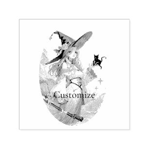 Cute Witch Holding Black Cat Thunder_Cove Self-inking Stamp