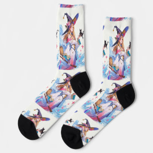 Cute Witch Holding Black Cat Thunder_Cove Socks