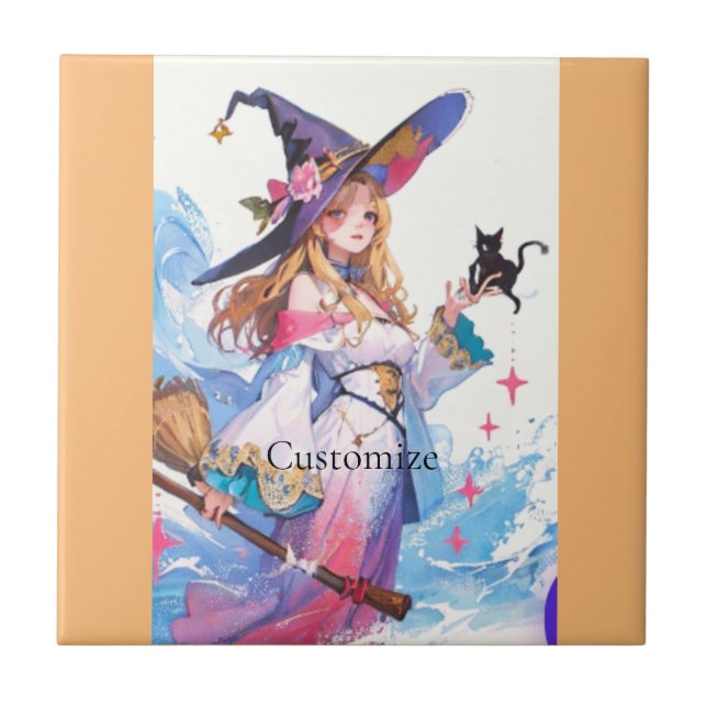 Cute Witch Holding Black Cat Thunder_Cove  Tile (Front)