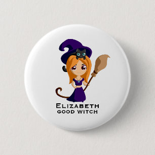 Cute Witch in Purple Hat Halloween 6 Cm Round Badge