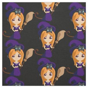 Cute Witch in Purple Hat Halloween Fabric