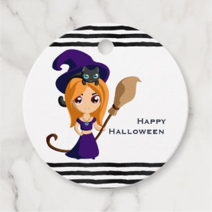 Cute Witch in Purple Hat Halloween Favour Tags