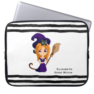 Cute Witch in Purple Hat Halloween Laptop Sleeve