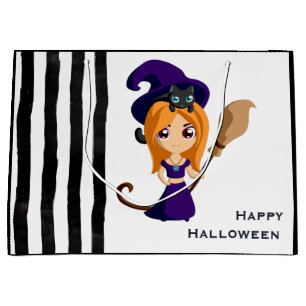 Cute Witch in Purple Hat Halloween Large Gift Bag