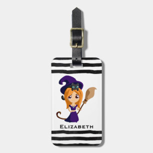 Cute Witch in Purple Hat Halloween Luggage Tag