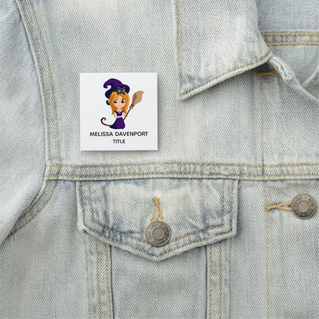 Cute Witch in Purple Hat Halloween Name Tag (In Situ)