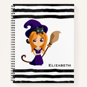 Cute Witch in Purple Hat Halloween Notebook