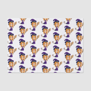 Cute Witch in Purple Hat Halloween Pattern Tissue Paper