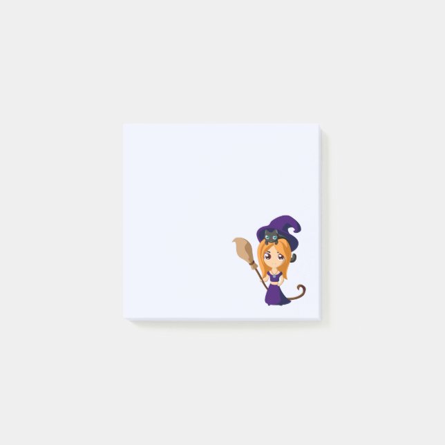 Cute Witch in Purple Hat Halloween Post-it Notes (Front)