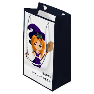 Cute Witch in Purple Hat Halloween Small Gift Bag