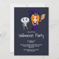 Cute Witch in Purple with Black Cat & Broom