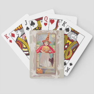 Cute Witch Jack O' Lantern Pumpkin Black Cat Playing Cards