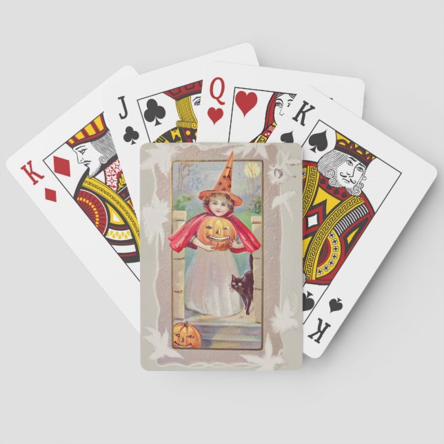Cute Witch Jack O' Lantern Pumpkin Black Cat Playing Cards (Back)