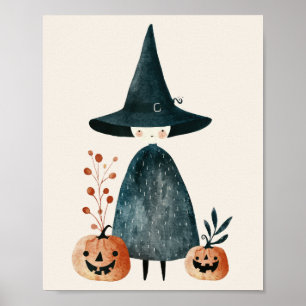 Cute Witch& Jack-o-lanterns Halloween Nursery Poster