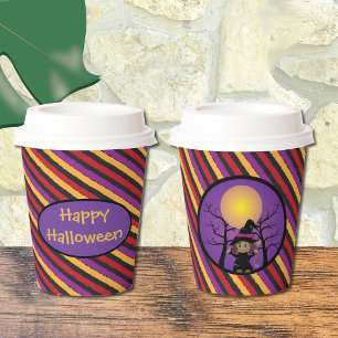 Cute witch kid Halloween party paper cup