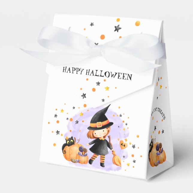 Cute Witch Kids Halloween Tent Favour Box (Front Side)