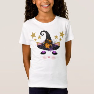 Cute Witch Kitty Face Halloween T-Shirt