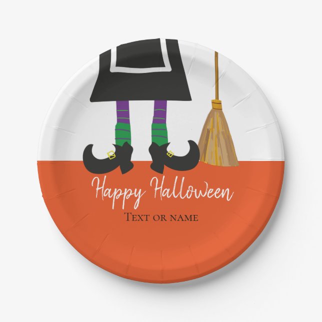 Cute Witch Legs Happy Halloween Personalised Paper Plate (Front)