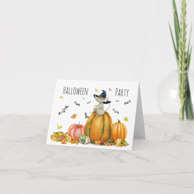 Cute Witch Mouse on the Pumpkin Invitation (Front)