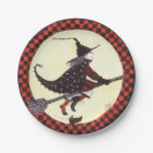 Cute Witch on Broom Paper Plate