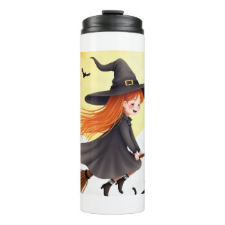 Cute Witch On Broomstick Thermal Tumbler