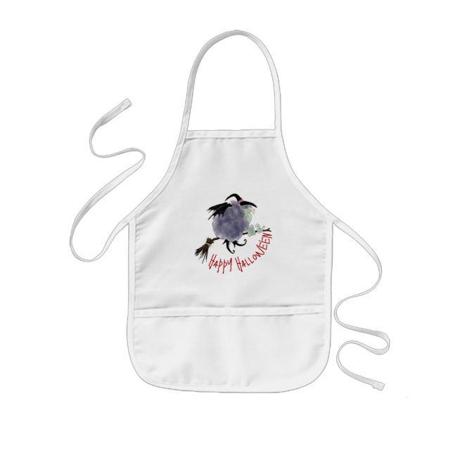 Cute Witch on her broomstick Halloween Kids A Kids Apron (Front)