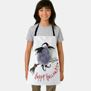 Cute Witch on her broomstick Halloween Kids AA Apron