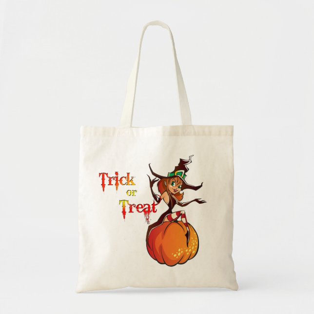 Cute Witch on Pumpkin Halloween Bags (Front)