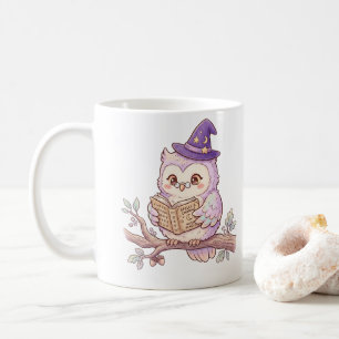 Cute Witch Owl Reading Spell Book Halloween Illust Coffee Mug