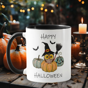 Cute Witch Owl with Pumpkins Happy Halloween Mug