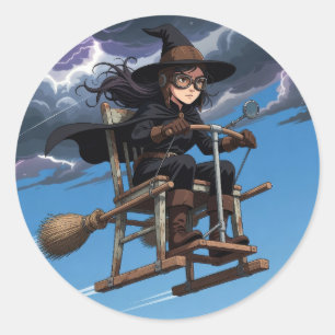 Cute Witch Pilot Classic Round Sticker