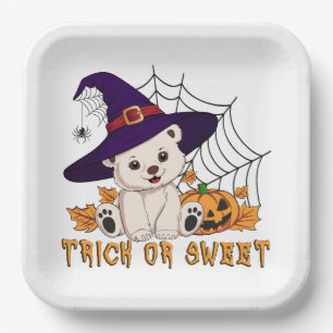 Cute Witch Polar Bear Halloween Art Paper Plate