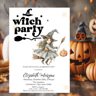 Cute Witch Pumpkin Party Birthday Invitation