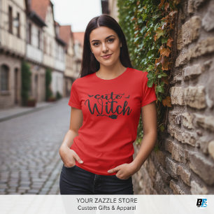 Cute Witch Red Womens Halloween T-Shirt