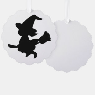 Cute Witch riding a broom Silhouette Tree Decoration Card