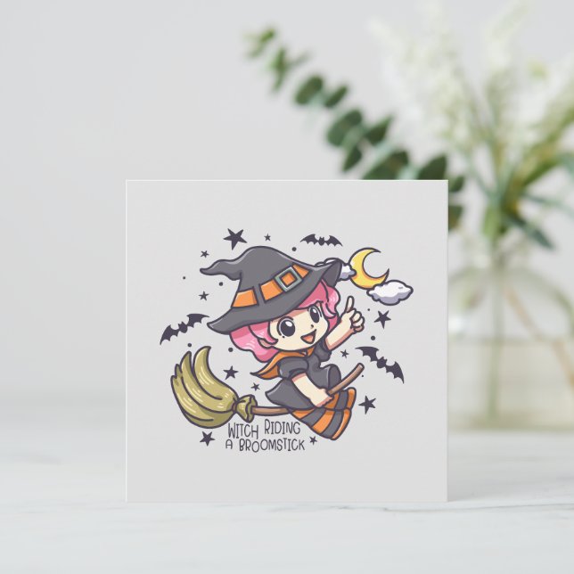 Cute Witch Riding A Broomstick (Standing Front)