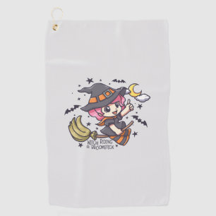 Cute Witch Riding A Broomstick Golf Towel