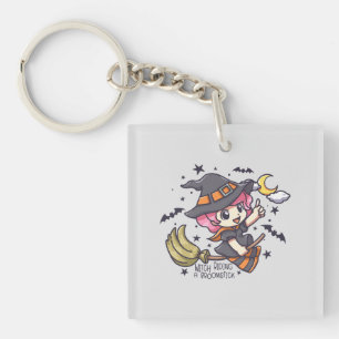 Cute Witch Riding A Broomstick Key Ring
