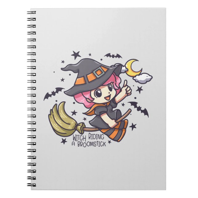 Cute Witch Riding A Broomstick Notebook (Front)