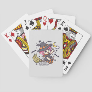 Cute Witch Riding A Broomstick Playing Cards