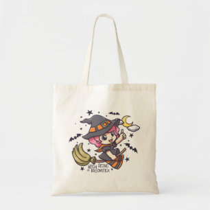 Cute Witch Riding A Broomstick Tote Bag