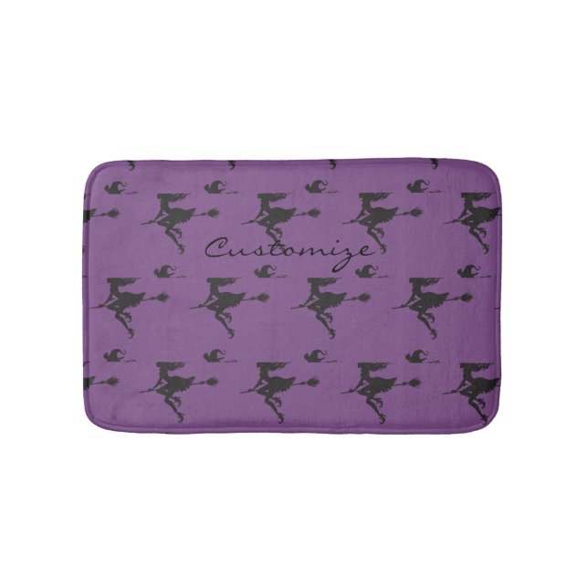 Cute Witch Riding Broom Thunder_Cove Halloween Bath Mat (Front)