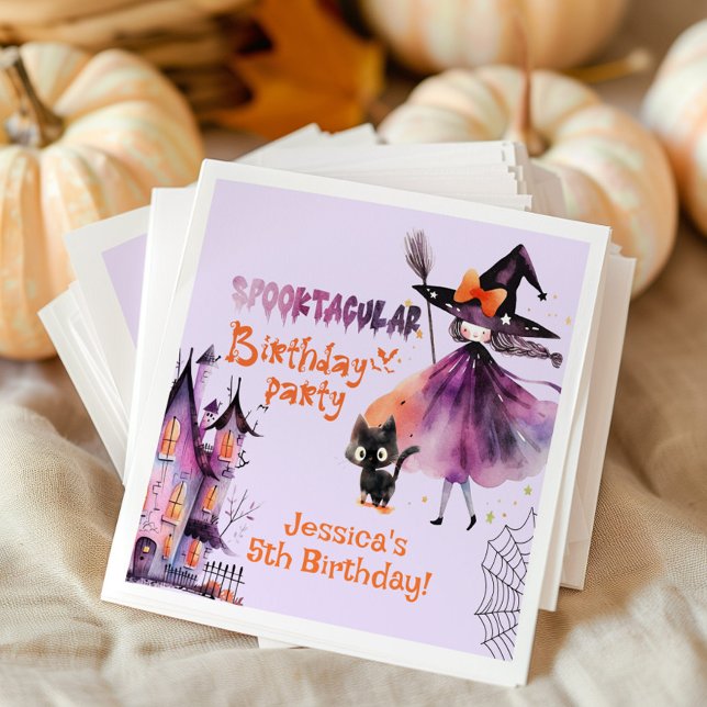 Cute witch Spooktacular Birthday Halloween party Napkin (Creator Uploaded)