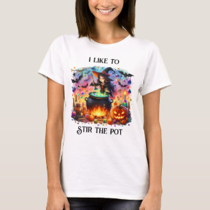 Cute Witch Stirring Cauldron T-Shirt