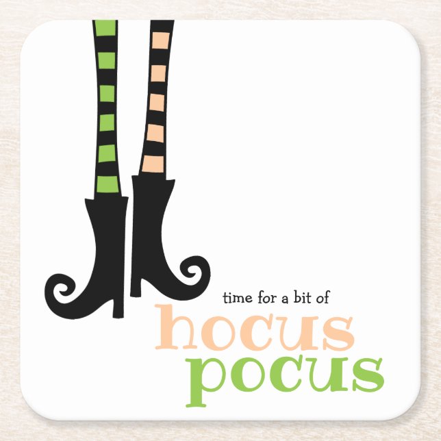 Cute Witch Stockings Boots Hocus Pocus Halloween Square Paper Coaster (Front)