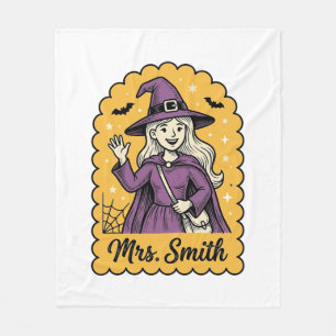 Cute Witch Teacher Mrs Smith Vintage Halloween Des Fleece Blanket